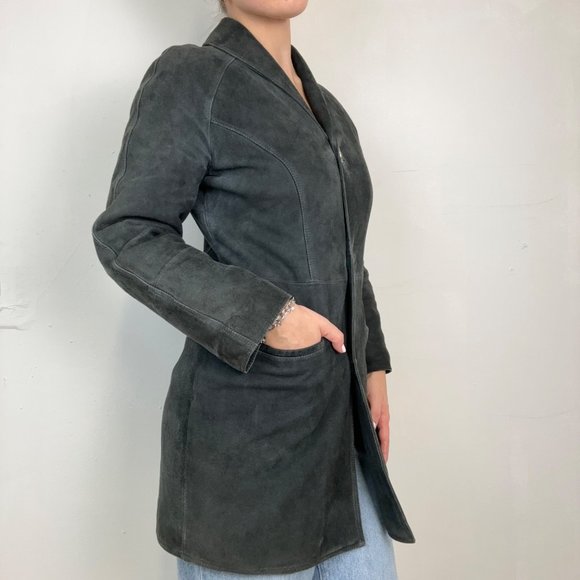 L - Vintage Versus by Versace Suede Leather Coat - Picture 2 of 7